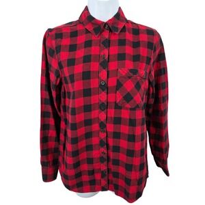 Eddie Bauer Women's XS Red Black Buffalo Plaid Flannel Shirt Long Sleeve /B60